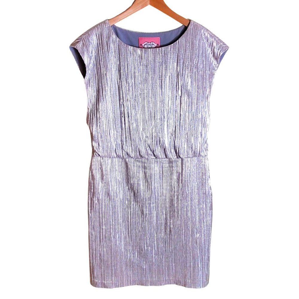 Phoebe Couture Metallic Silver Blouson Mini Dress Women's Size 8